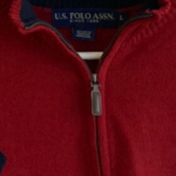 U.S. Polo Mens Argyle Pull Over Sweater Size L Red Collar - Picture 2 of 4
